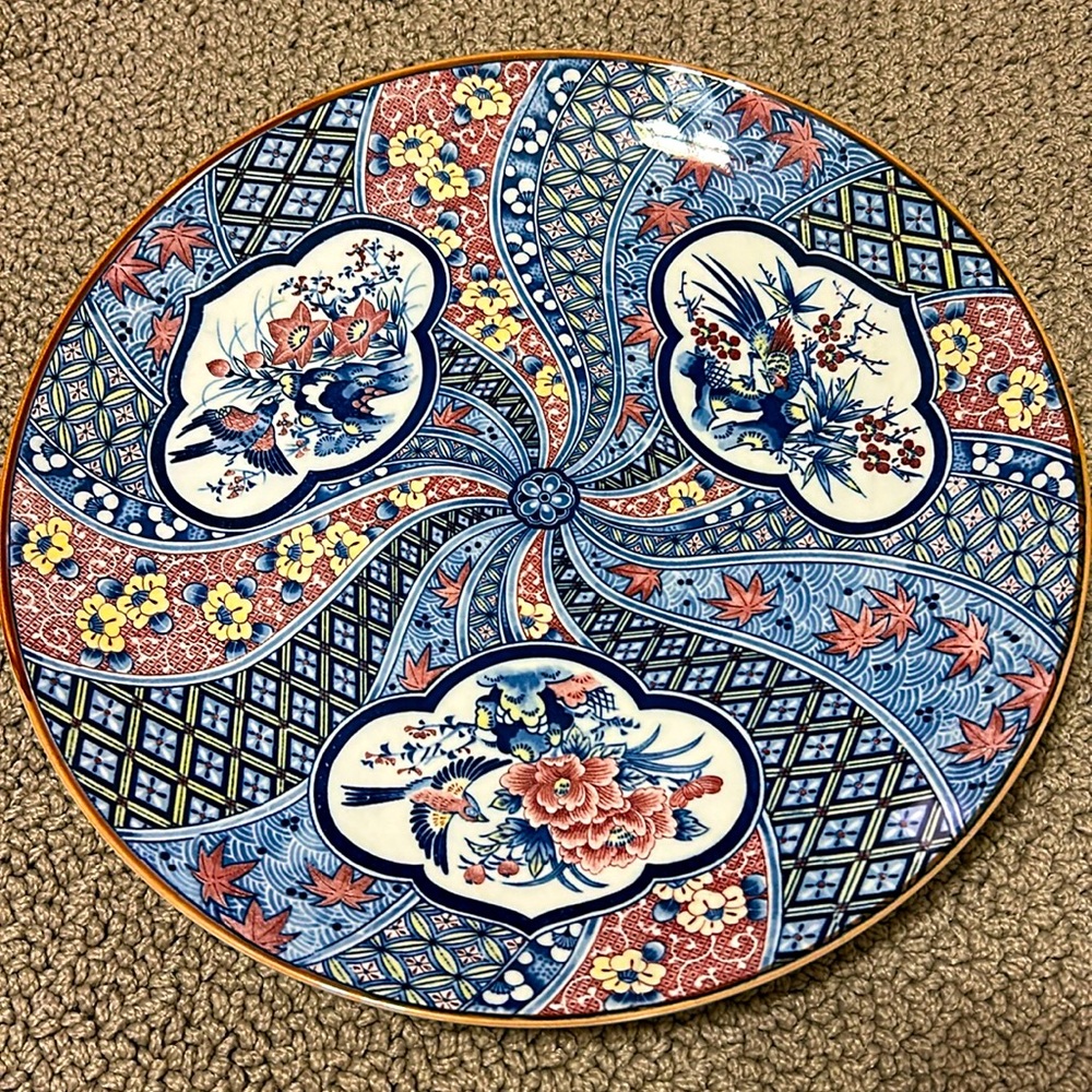 Vintage Japan Porcelain Large Platter Decorative Plate Birds And Floral Design